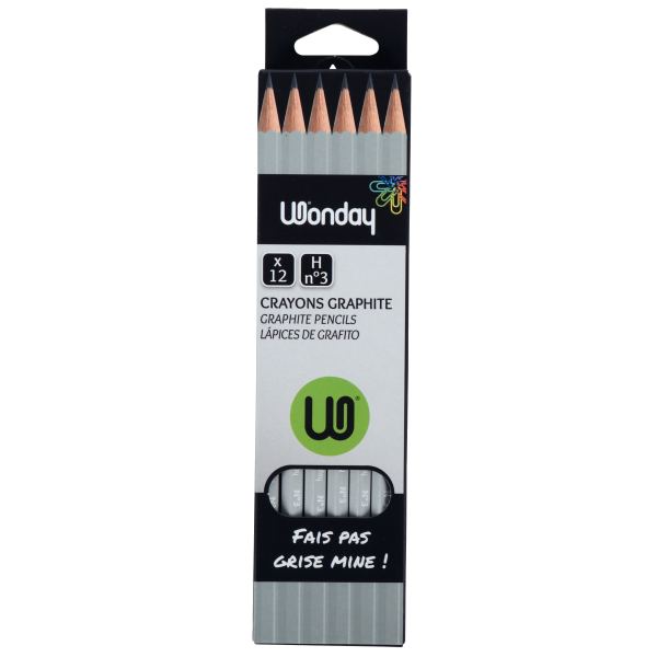 Boîte de 12 crayons graphite standard H, Wonday — Écrire et corriger