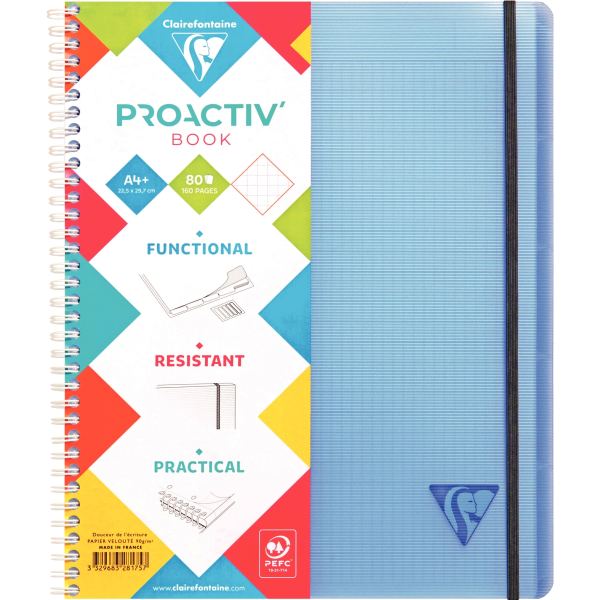 Cahier-trieur PROACTIV'BOOK LINICOLOR FRESH 160 pages perforées, format A4+, quadrillé 5x5, Clairefontaine — Reliures…
