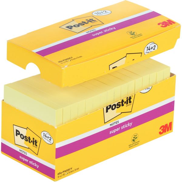 Boite 16 blocs notes 90 feuilles sticky 76 x 76 coloris jaune dont 2 gratuits — Aménagement d'espace