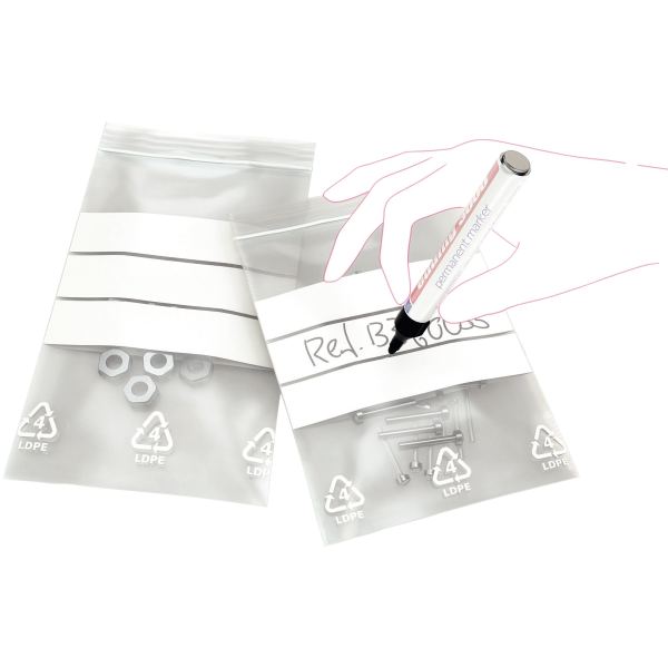 Carton de 1000 sachets ZIP 180x120 mm transparent/bandes blan, N.C — COURRIER ET EXPEDITION
