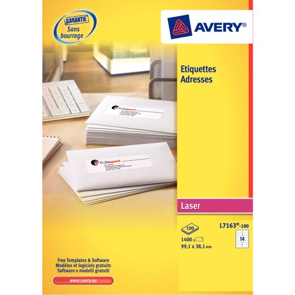 AVERY Etiquette d'adresse, 63,5 x 46,6 mm, blanc — Etiquettes d'expéditions