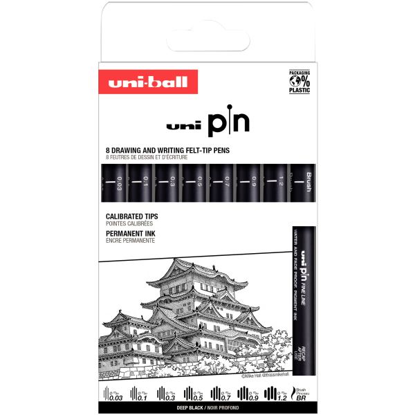 uni-ball Feutre technique PIN ASP 010, set de 8 — Stylos feutre