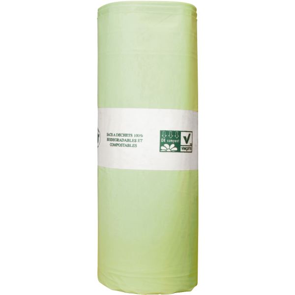 Carton de 100 sacs compostable 40L vert à liens coulissants, N.C — SERVICES GENERAUX