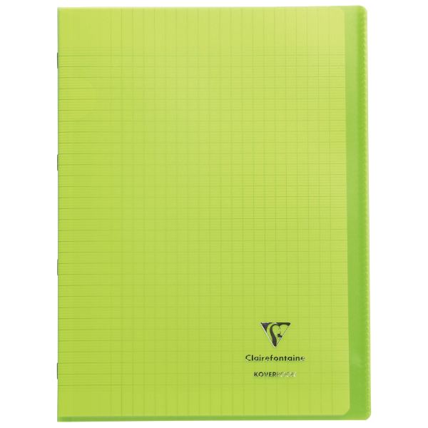 Piqûre 96 pages KOVERBOOK, format A4, seyès 90g, couverture polypropylène vert — CAHIERS ET DERIVES DE PAPIER