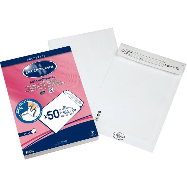 Paquet de 50 pochettes blanches 229x324 mm 90g bande siliconé, N.C — COURRIER ET EXPEDITION