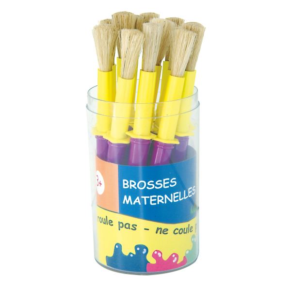 Pot de 14 brosses maternelle taille médium, en soie de porc avec colerette anti salissure, N.C — DESSIN SCOLAIRE ET…