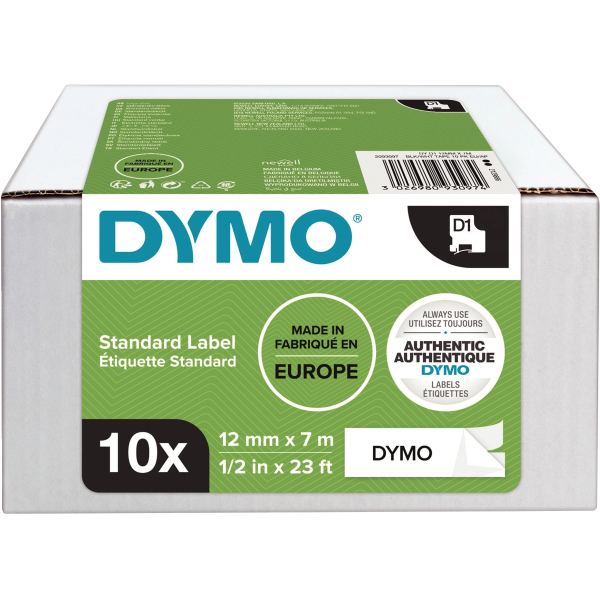 DYMO Cassette de ruban à étiqueter D1, 12 mm x7 m, pack de 10 — Titreuses & accessoires