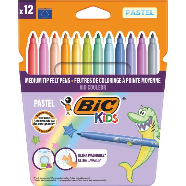 BIC KIDS Feutre Couleur medium Pastel, étui en carton de 12 — Feutres
