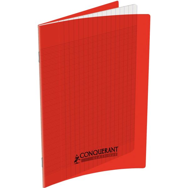 Cahier Piqué Conquérant Classique Couverture Polypropylène Rigide Transparente A5+ 17x22 cm 60 Pages 90g Séyès Rouge…