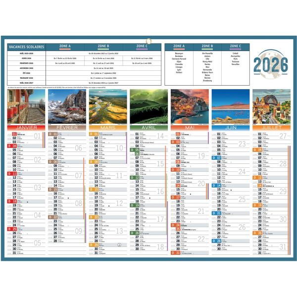 Calendrier semestriel 7 mois par face Planète 32x42 cm, N.C — CAHIERS ET DERIVES DE PAPIER