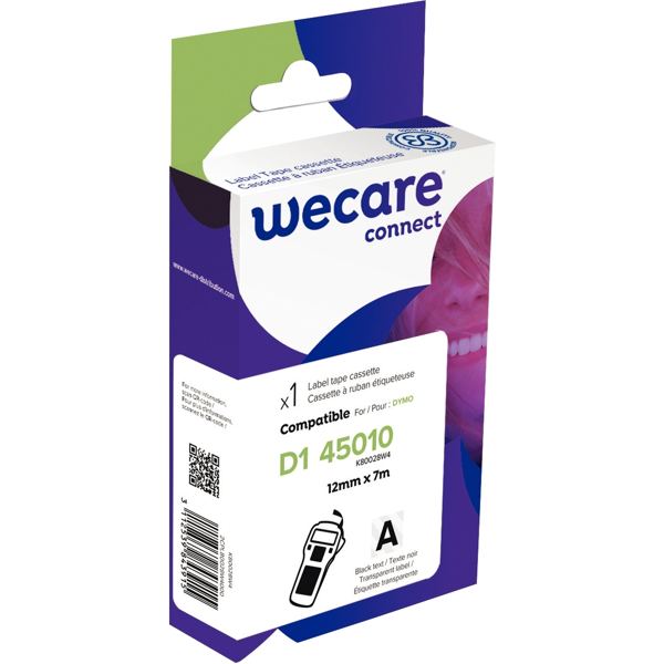 Ruban D1 noir sur transparent 12 mm x 7 m compatible, WECARE — BUREAUTIQUE