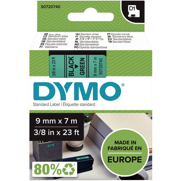 DYMO Ruban d'étiquette D1 noir/vert, 9 mm x 7 m — Titreuses & accessoires