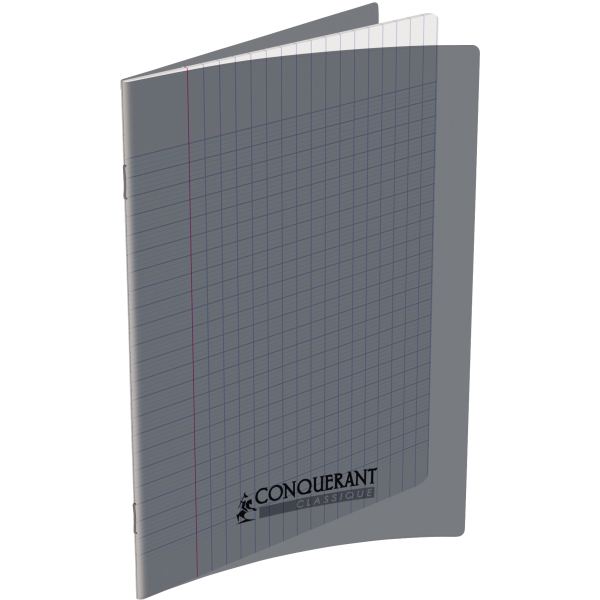 Piqûre 48 pages CONQUERANT, 17x22 cm, seyès, couv PP gris, CONQUERANT CLASSIQUE PP — CAHIERS ET DERIVES DE PAPIER