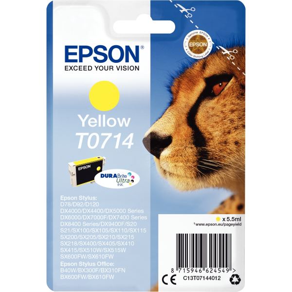EPSON 1LB T0714 ink cartridge yellow standard capacity 5.5ml 1-pack blister without alarm — Consommables informatiques