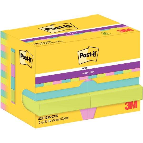 Paquet de 12 blocs de 90 feuilles Super Sticky post-it, 476 x 476 mm, couleurs Cosmic — Notes adhésives & distributeurs