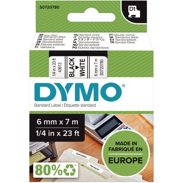 DYMO Ruban d'étiquette D1 noir/blanc, 6 mm x 7 m — Titreuses & accessoires