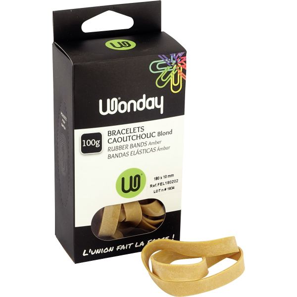Wonday Bracelets caoutchouc, 180 x 10 mm, 100 g, nature — Petites fournitures de bureau
