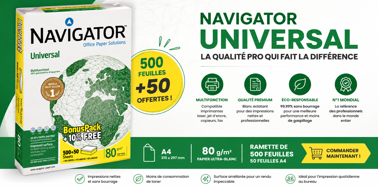 Ramette Navigator A4 80 g : 500 feuilles + 50 offertes