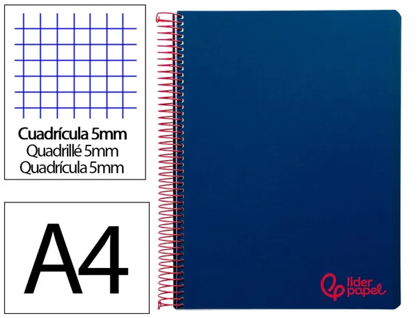 Cahier spirale liderpapel a4 micro wonder 240 pages 90g 5x5mm 4 trous 5 bandes couleurs bleu marine — Non classé