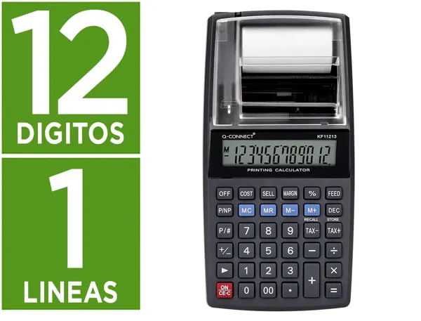 Calculatrice q-connect impression ecran 12 chiffres addition soustraction memoire 192x98x44mm coloris noir — Non classé