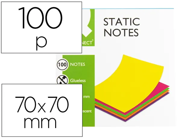 Bloc notes q-connect quick notes 70x70mm 100f electro statiques repositionables coloris neon — Non classé