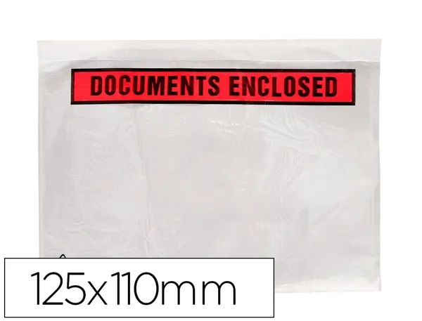 Pochette documents ci-inclus q-connect auto-adhesive transparente 125x110mm texte anglais paquet 100 unites — Non…