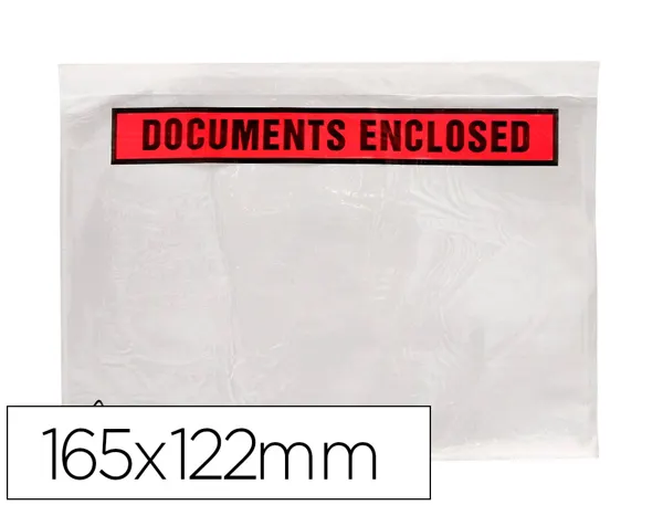 Pochette documents ci-inclus q-connect auto-adhesive transparente 165x122mm texte anglais paquet 100 unites — Non…