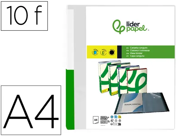 Protege-documents liderpapel personnalisable kangourou polypropylene 10 pochettes fixes a4 coloris transparent — Non…