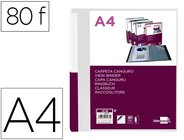 Protege-documents liderpapel personnalisable kangourou polypropylene 80 pochettes fixes a4 coloris transparent — Non…