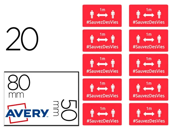 Badges adhesifs avery distance 80x50 rouge lot de 20 — Non classé