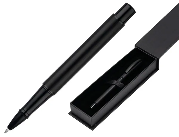 Roller belius turbo monochrome aluminium texture pointillee encre bleue coloris noir dans coffret cadeau — Non classé