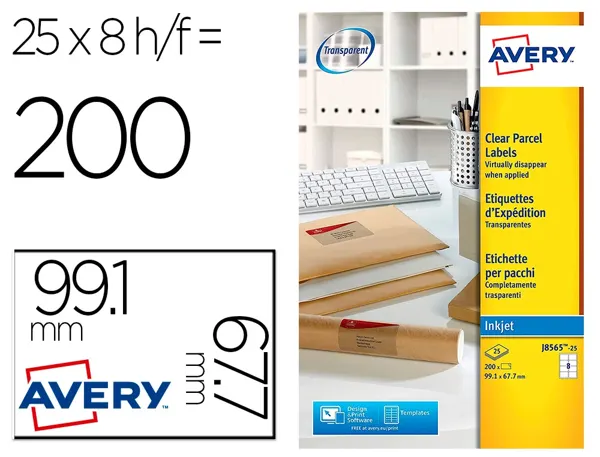 Etiquette autocollante avery adresse jet encre transparent 99,1 x 67,7 mm boite de 200 — Non classé