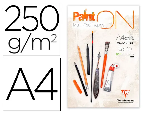Bloc de dessin encolle clairefontaine paint'on. papier multi technique 250g extra blanc. format a4 21 x — Non classé