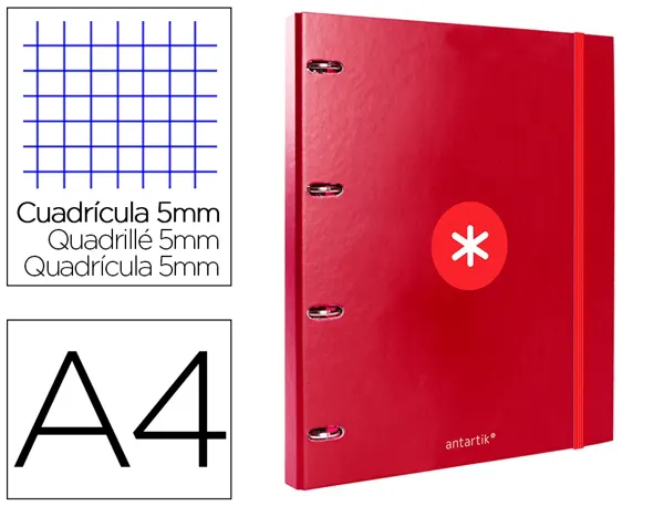 Classeur antartik 4 anneaux ronds 25mm a4 carton remborde feuillets mobiles 5x5 framboise — Non classé