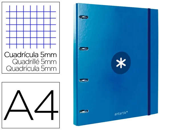 Classeur antartik 4 anneaux ronds 25mm a4 carton remborde feuillets mobiles 5x5 bleu marine — Non classé