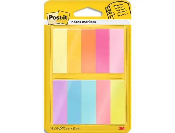 Marque-pages en papier post-it 10 blocs x 50 feuilles 15x50mm coloris assortis — Non classé