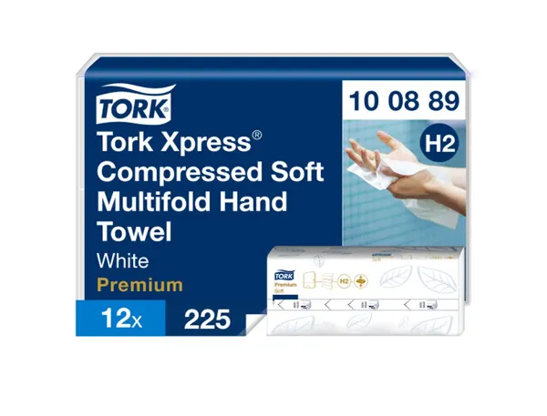 Essuie-mains tork xpress h2 premium interfolies doux compresses 2 plis z absorbants blanc paquet 225 — Non…