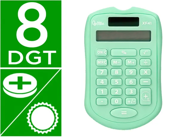 Calculatrice de poche liderpapel xf42 8 chiffres solaire et piles 94x59,5x10,5mm coloris vert — Non classé