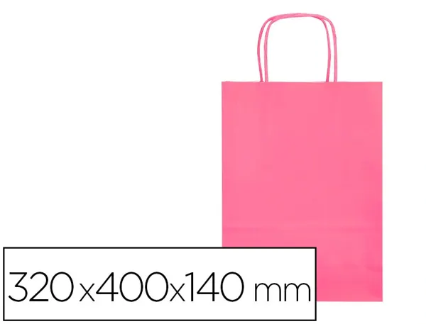 Sac papier q-connect cellulose l anse torsadee 320x400x14mm coloris rose — Non classé