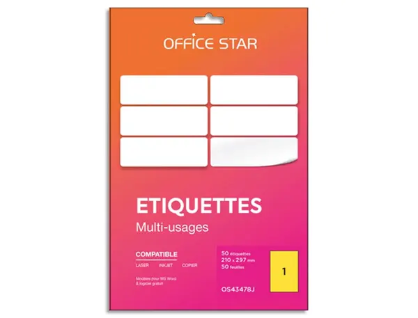 Etiquette office star impression laser jet encre et copieur 210x297mm coloris jaune pochette 100 unites — Non classé
