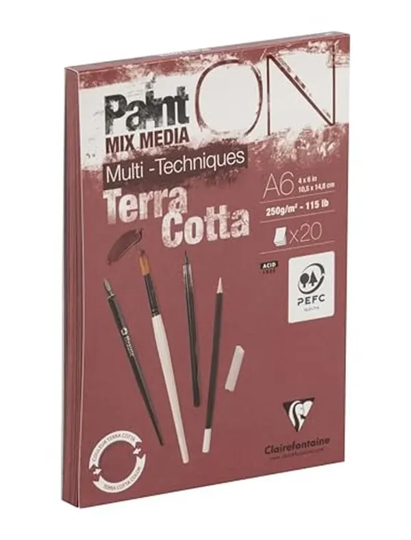 Bloc dessin clairefontaine paint on encolle a6 20 feuilles 250g coloris terracotta — Non classé