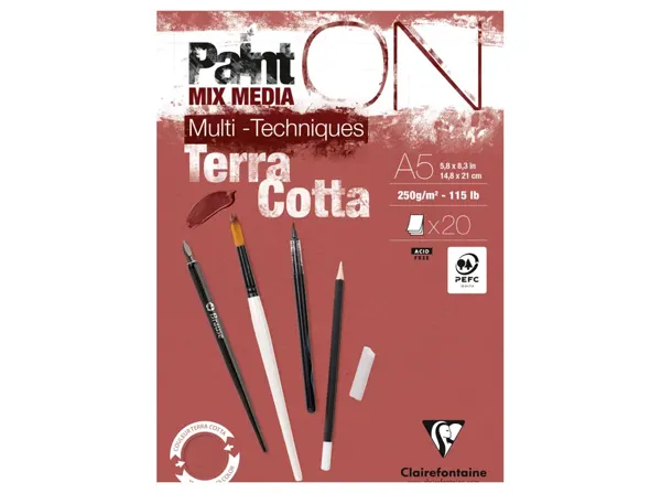 Bloc dessin clairefontaine paint on encolle a5 20 feuilles 250g coloris terracotta — Non classé