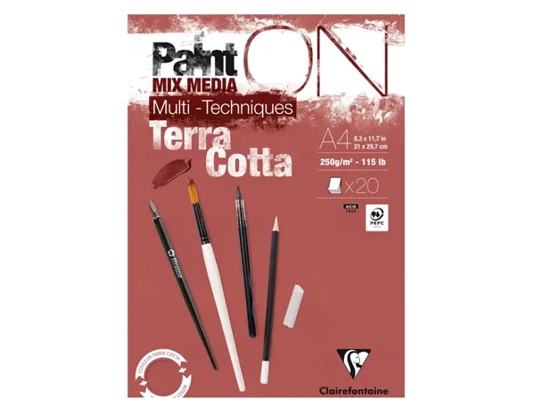 Bloc dessin clairefontaine paint on encolle a4 20 feuilles 250g coloris terracotta — Non classé