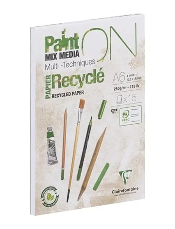 Bloc dessin clairefontaine paint on recycleáencolle a6 15 feuilles 250g coloris blanc — Non classé
