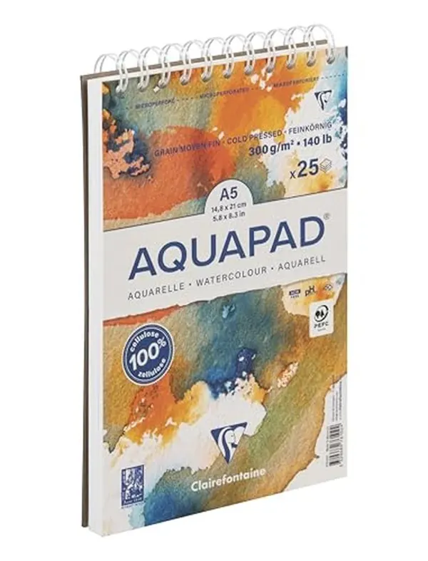 Bloc clairefontaine aquapad reliure integrale a5+ 25 feuilles 300g grain moyen coloris blanc — Non classé