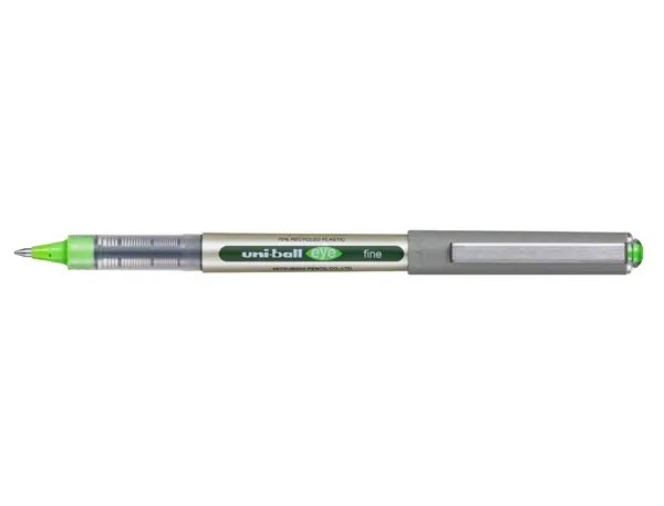 Roller uniball eye plastique recycle encre liquide ecriture moyenne pointe metal coloris vert clair — Non classé