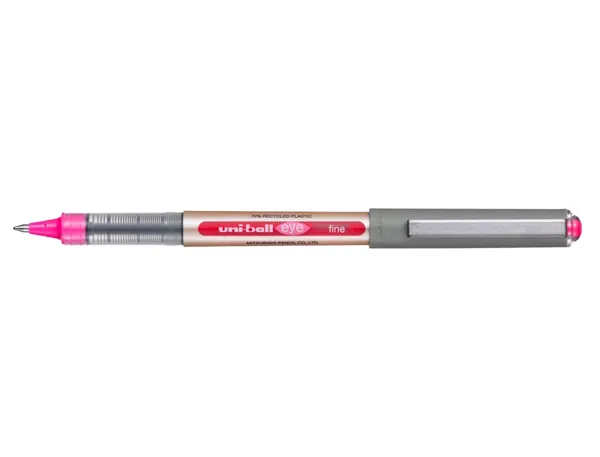 Roller uniball eye plastique recycle encre liquide ecriture moyenne pointe metal coloris rose — Non classé