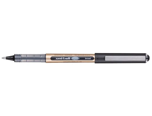Roller uniball eye plastique recycle encre liquide ecriture large pointe metal coloris noir — Non classé