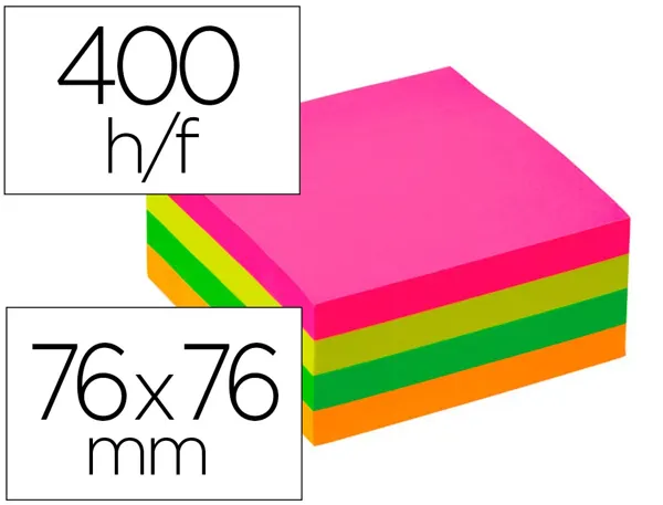 Bloc-notes q-connect cube quick notes 76x76mm 400f repositionnables sans traces coloris neon — Non classé