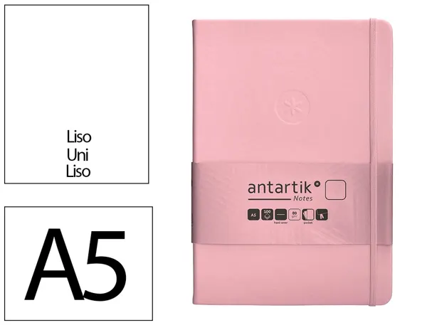 Carnet fermeture elastique antartik notes couverture rigide a5 papier uni ivoire 100 feuilles 80gr fsc rose pastel — Non…